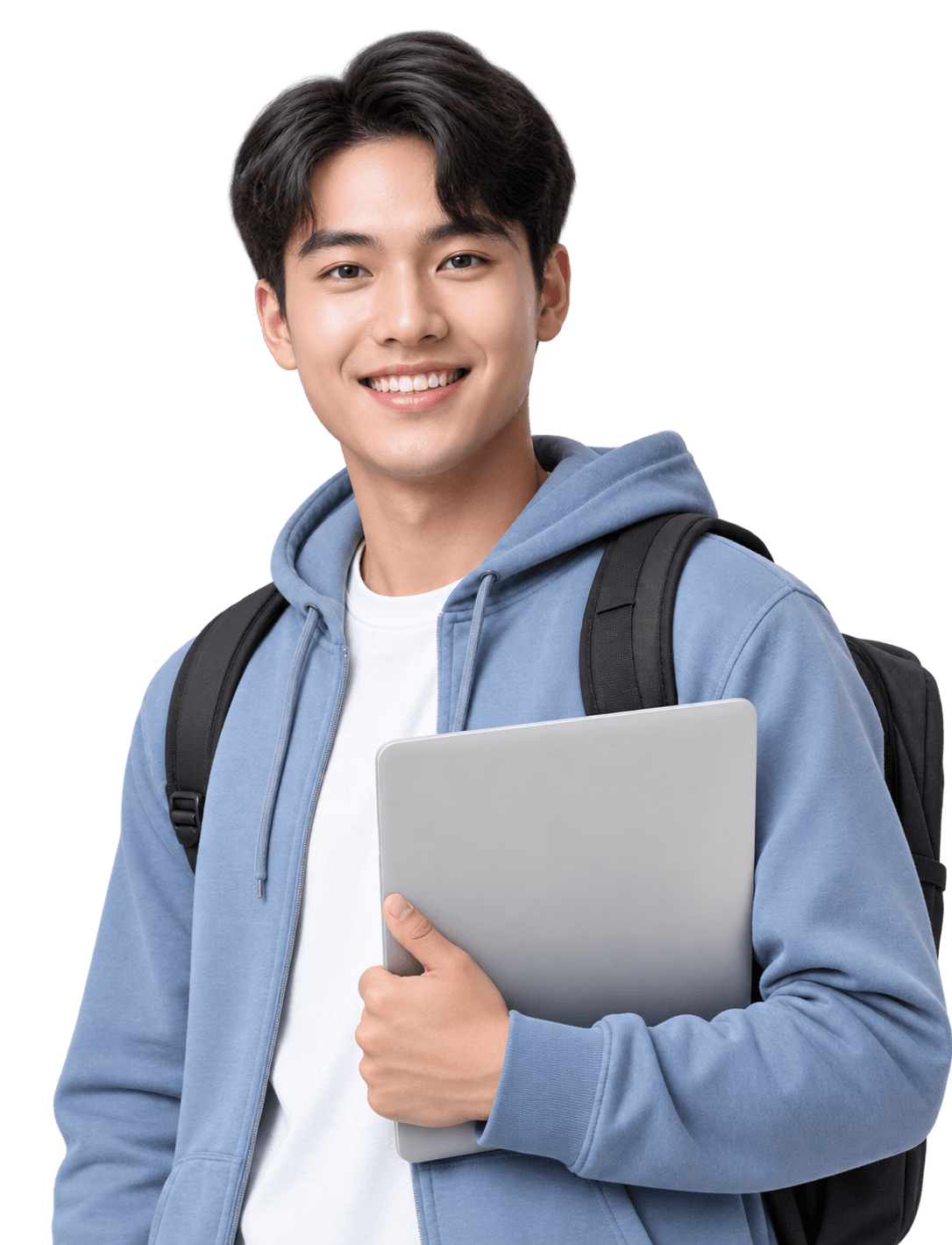 First-year student holding a laptop